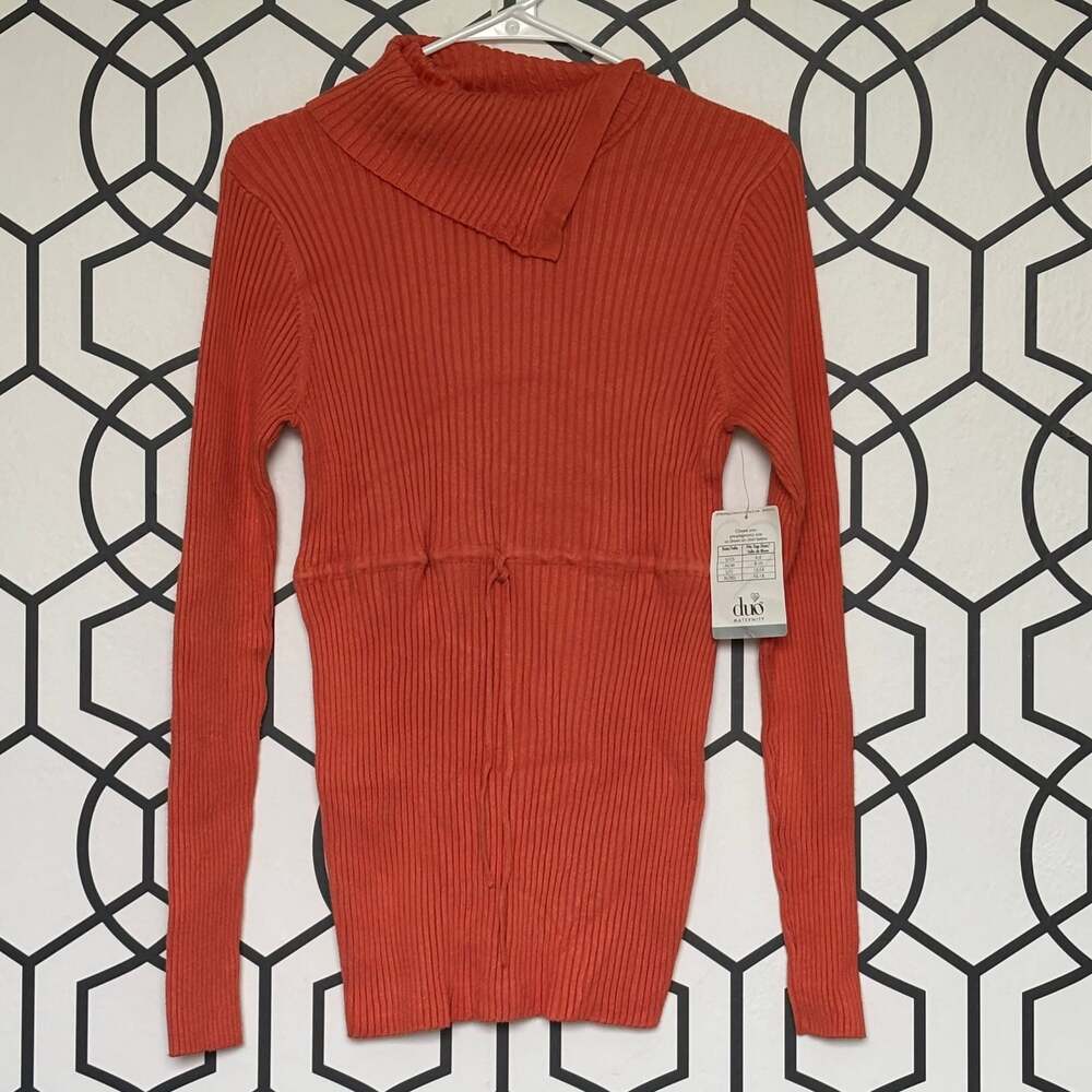 DUO Maternity Ribbed Turtleneck Sweater M/L Rust Orange NWT
